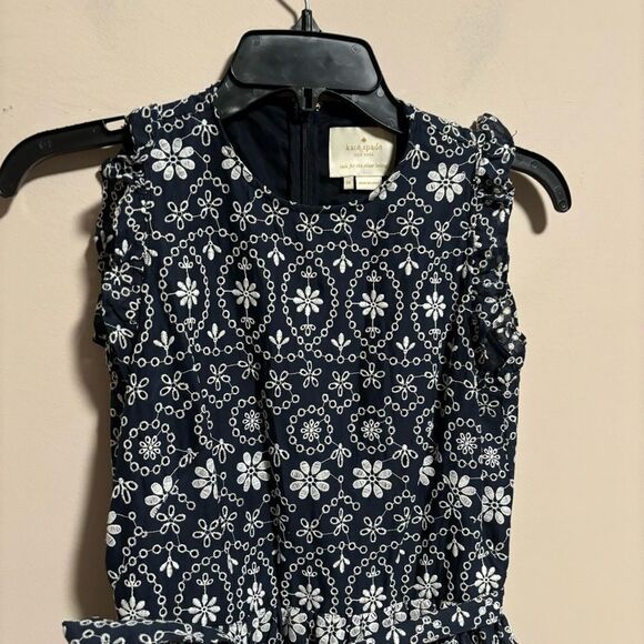 Kate Spade Shore Thing Eyelet Wrap Dress Rich Navy Blue Fresh White Size 00 - Picture 6 of 10